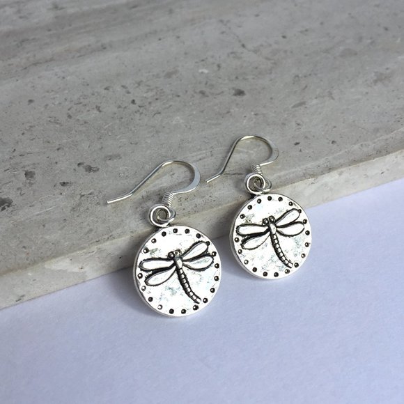 JPeace Designs Jewelry - Silver Dragonfly disk Earrings